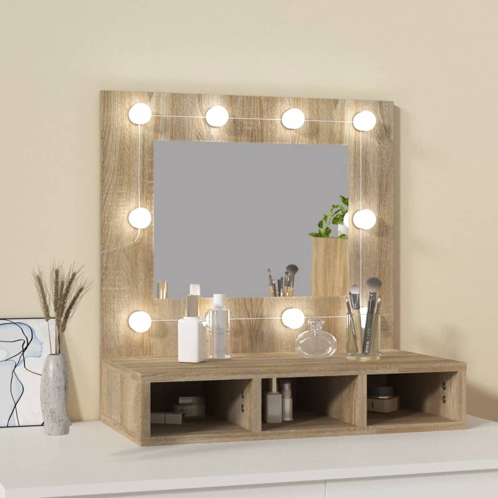 vidaXL Dulap cu oglindă și LED, stejar sonoma, 60x31,5x62 cm