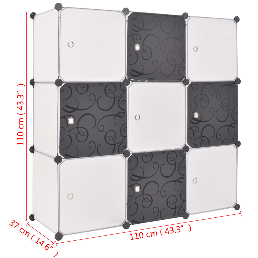 vidaXL Dulap de depozitare tip cub, cu 9 compartimente, negru și alb