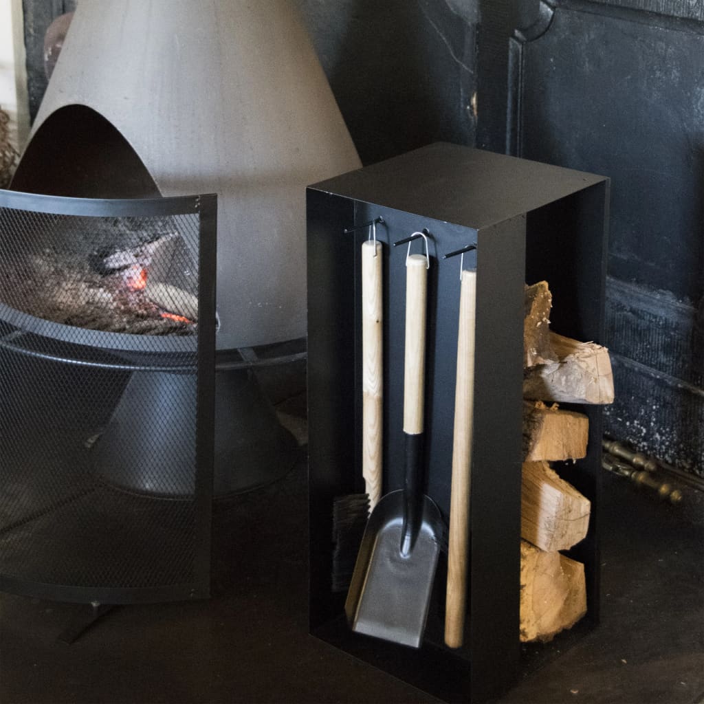 Esschert Design Structură lemn foc, scule șemineu, negru, oțel FF407