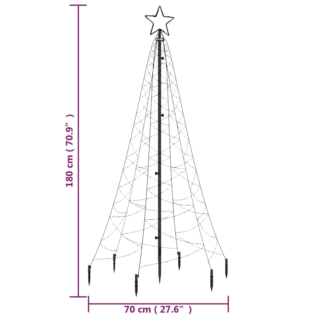 vidaXL Brad de Crăciun cu țăruș, 200 LED-uri, alb rece, 180 cm
