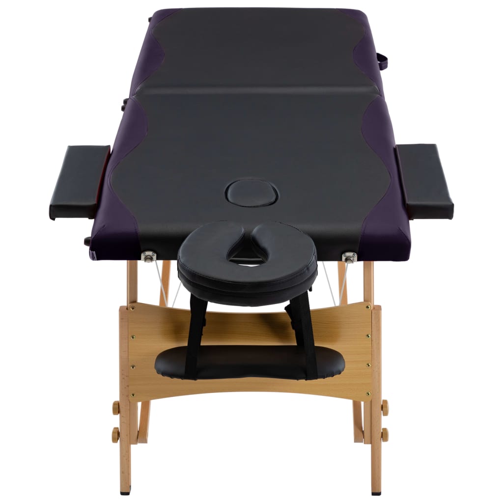 vidaXL Masă pliabilă de masaj, 2 zone, negru, lemn