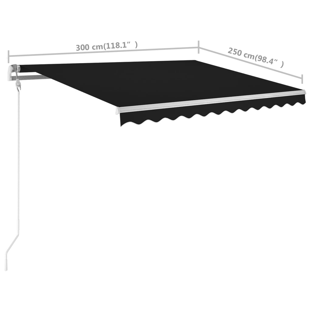 vidaXL Copertină retractabilă manual cu stâlpi, antracit, 3x2,5 m