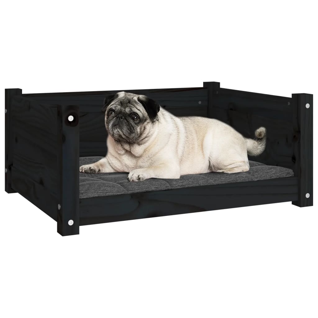 vidaXL Pat pentru câini, negru, 65,5x50,5x28 cm, lemn masiv de pin