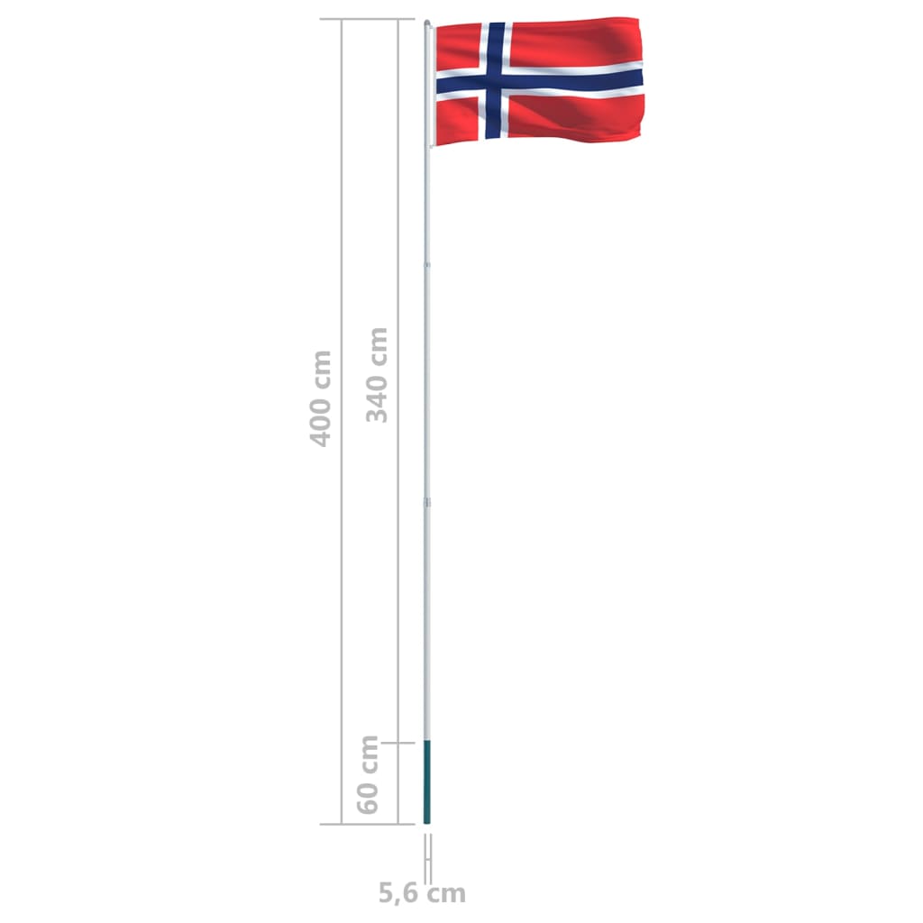 vidaXL Steag Norvegia și stâlp din aluminiu, 4 m