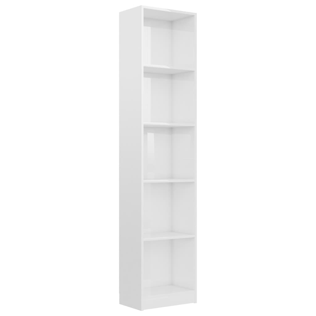 vidaXL Bibliotecă cu 5 rafturi, alb extralucios, 40x24x175 cm, PAL