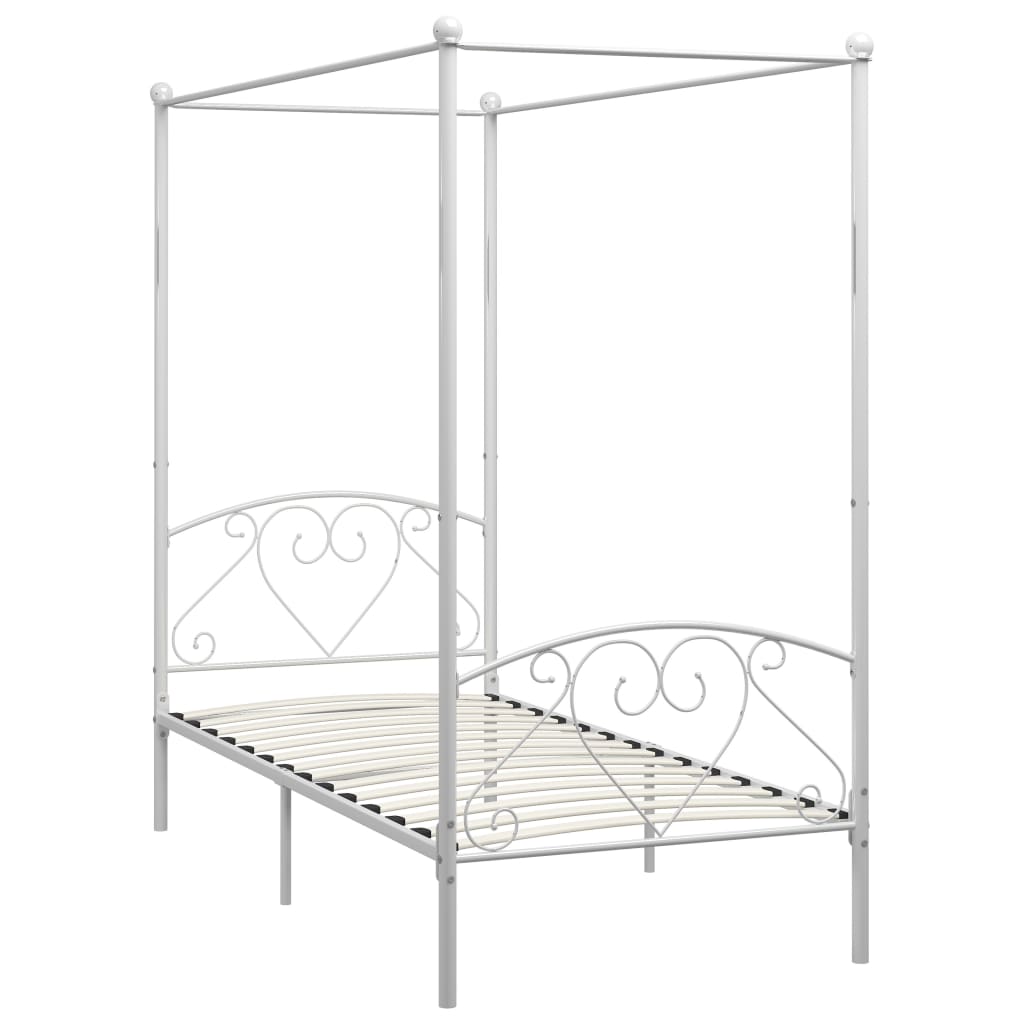 vidaXL Cadru de pat cu baldachin, alb, 120 x 200 cm, metal