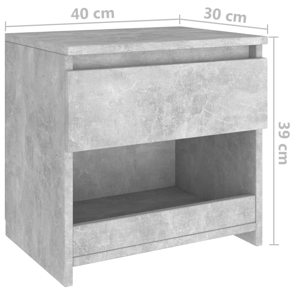 vidaXL Noptiere, 2 buc., gri beton, 40x30x39 cm, PAL