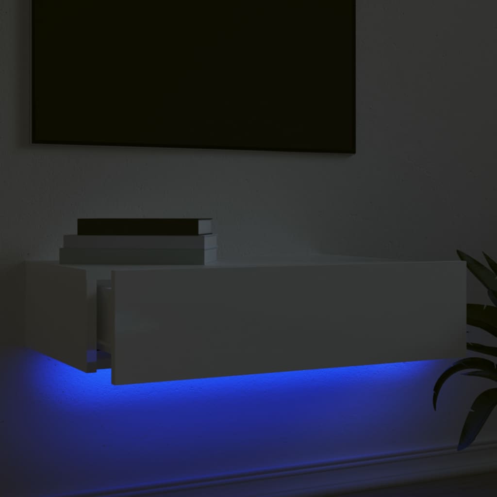 vidaXL Comodă TV cu lumini LED, alb extralucios, 60x35x15,5 cm