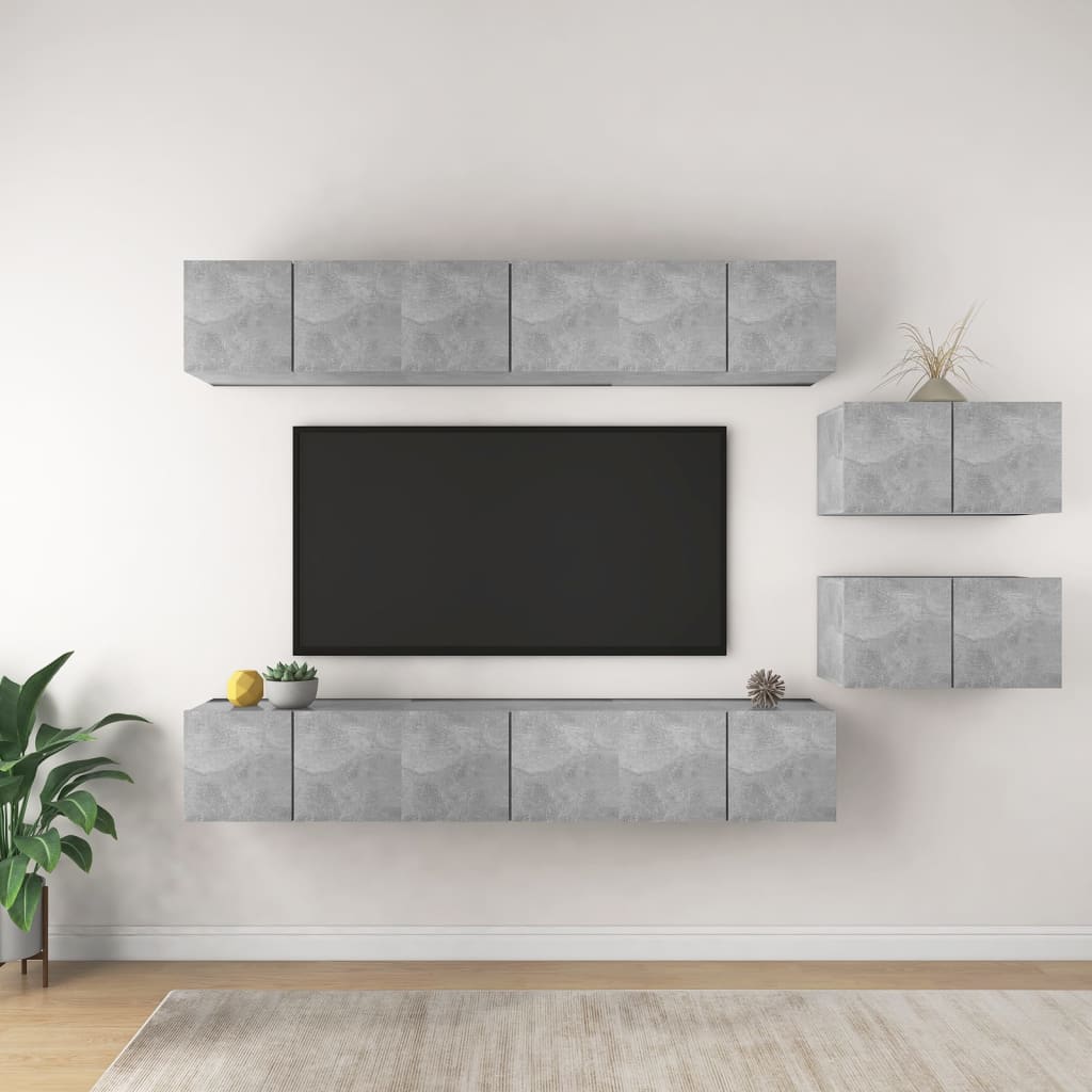 vidaXL Set de dulapuri TV, 8 piese, gri beton, lemn prelucrat