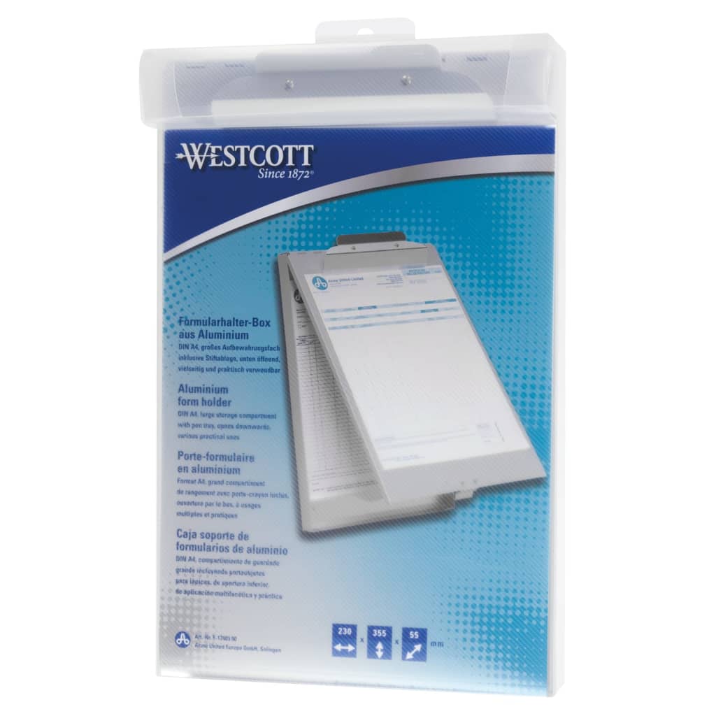 WESTCOTT Clipboard cu clemă sus, compartiment depozitare, A4, aluminiu