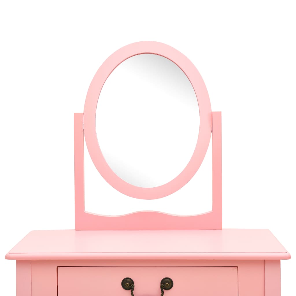 vidaXL Masă toaletă cu taburet, roz, 65x36x128 cm, lemn paulownia, MDF