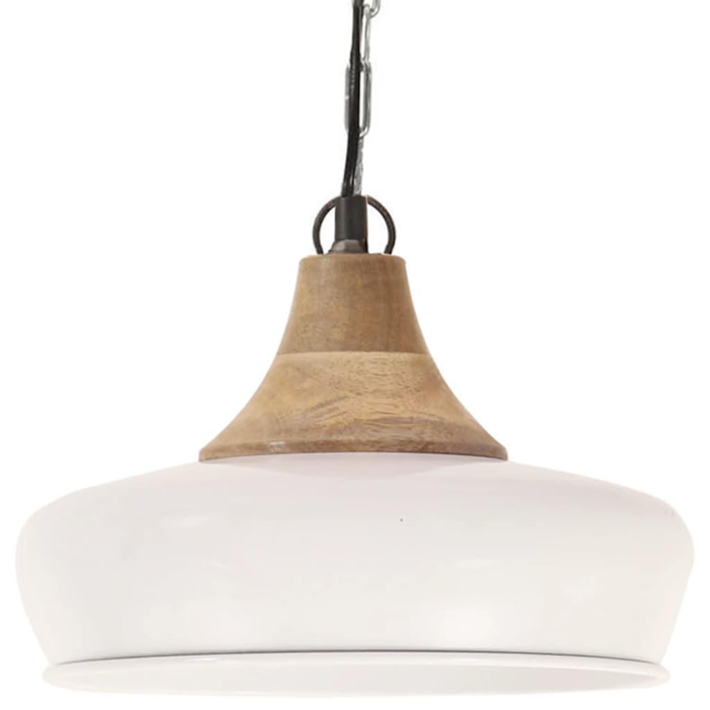 vidaXL Lampă suspendată industrială, alb, 26 cm, lemn masiv&fier, E27