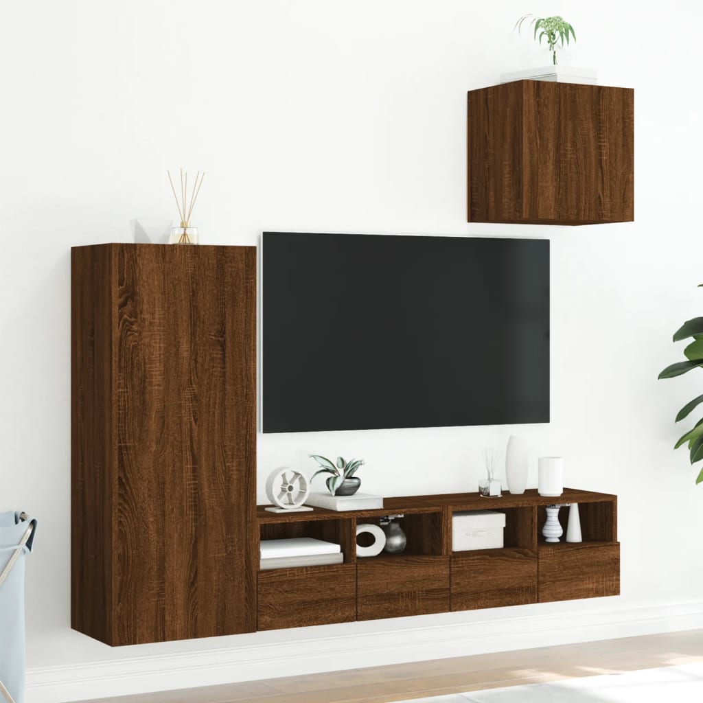 vidaXL Unități TV de perete, 4 piese, stejar maro, lemn prelucrat