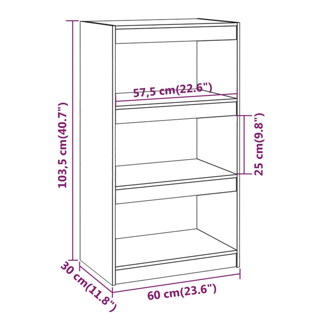 vidaXL Bibliotecă/Separator cameră alb 60x30x103,5 cm lemn masiv pin