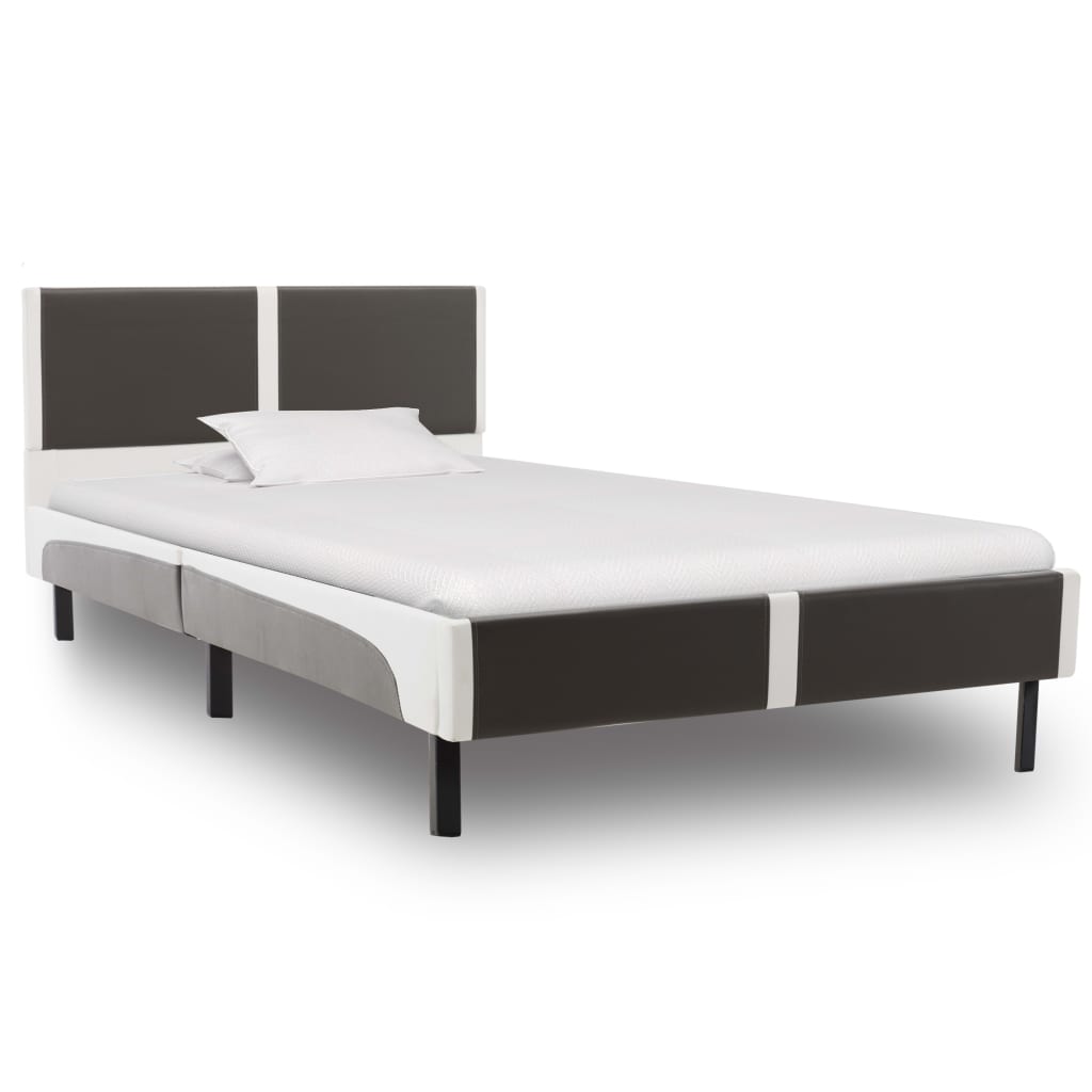 vidaXL Cadru de pat, gri și alb, 90 x 200 cm, piele artificială