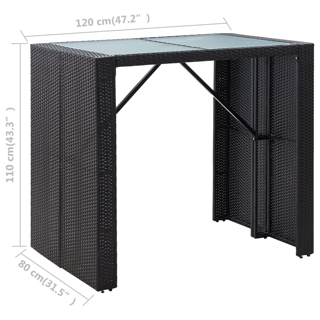 vidaXL Set de bar de exterior, 5 piese, negru, poliratan și sticlă