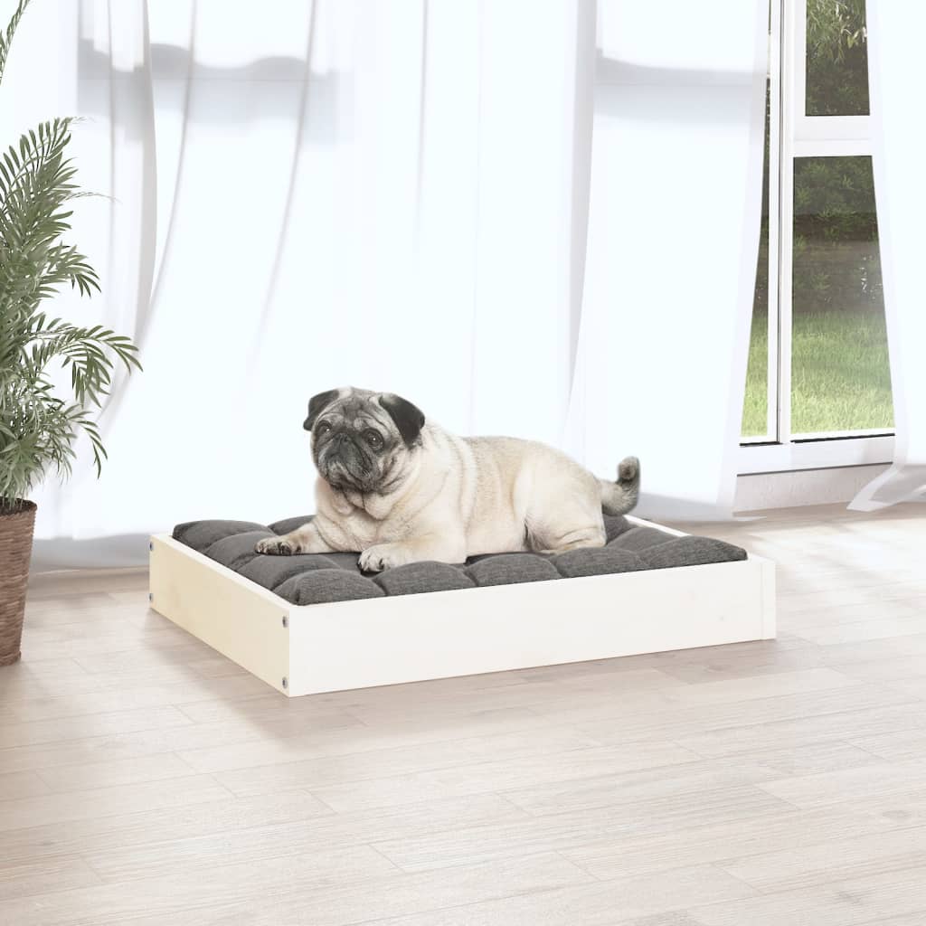 vidaXL Pat pentru câini, alb, 61,5x49x9 cm, lemn masiv de pin