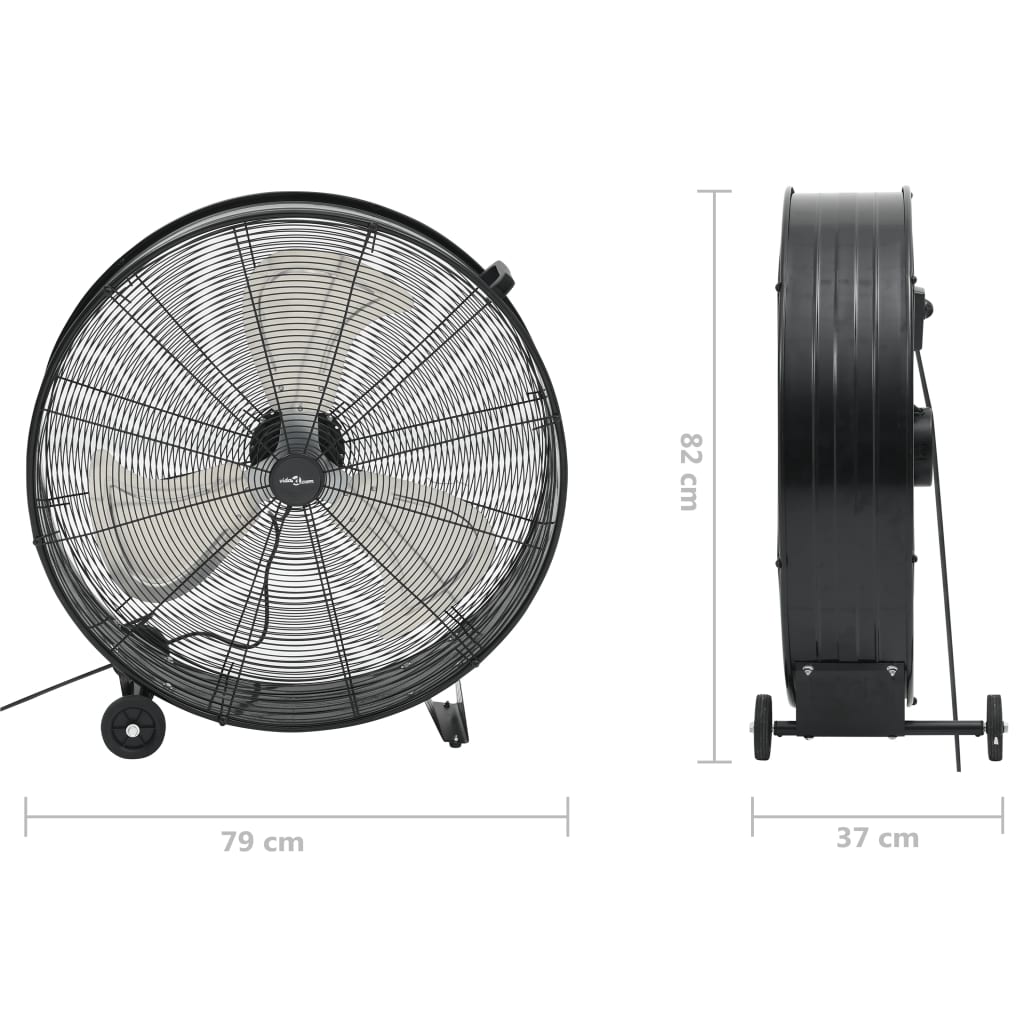 vidaXL Ventilator industrial cu tambur, negru, 77 cm, 180 W