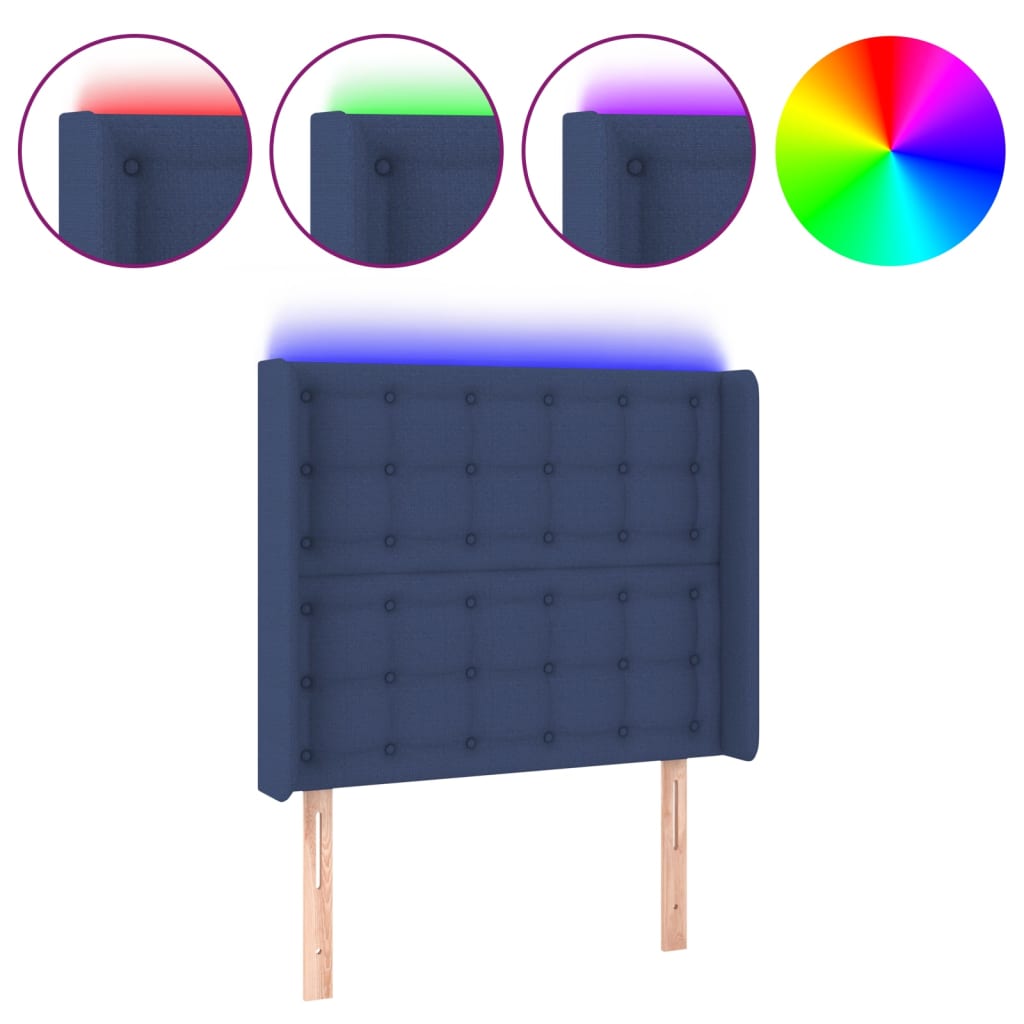 vidaXL Tăblie de pat cu LED, albastru, 83x16x118/128 cm, textil