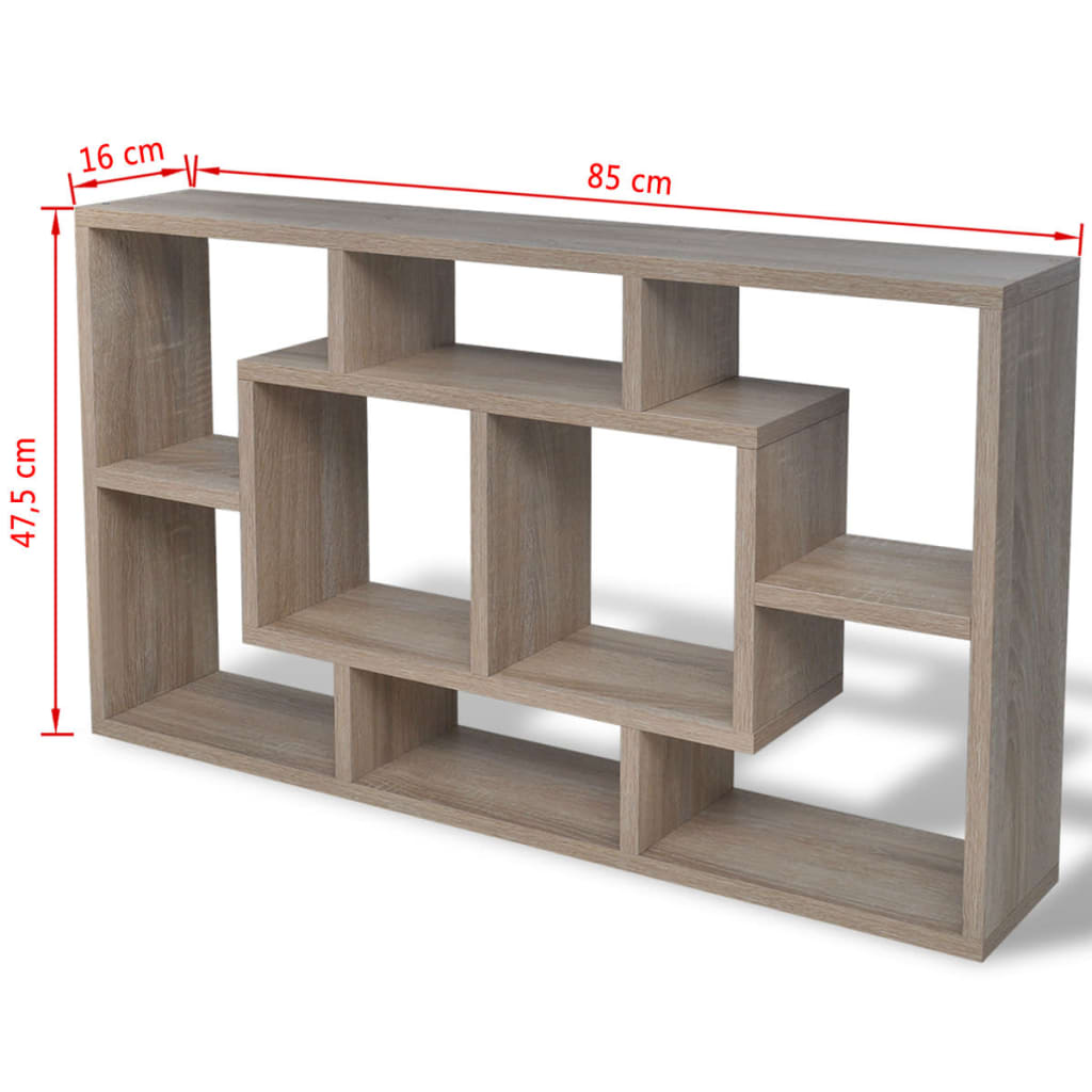 242549 Floating Wall Display Shelf 8 Compartments Oak Colour