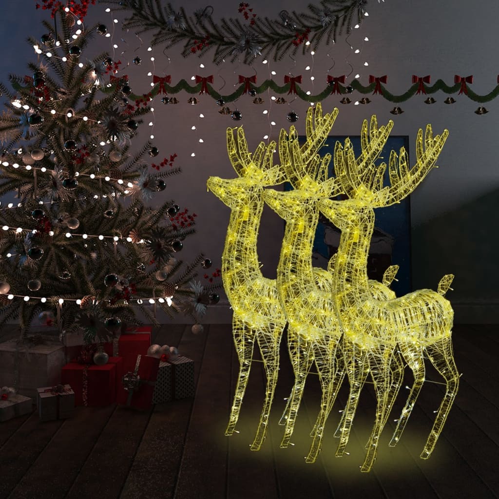 vidaXL Ren de Crăciun 250 LED-uri, 3 buc., alb cald, 180 cm, acril XXL