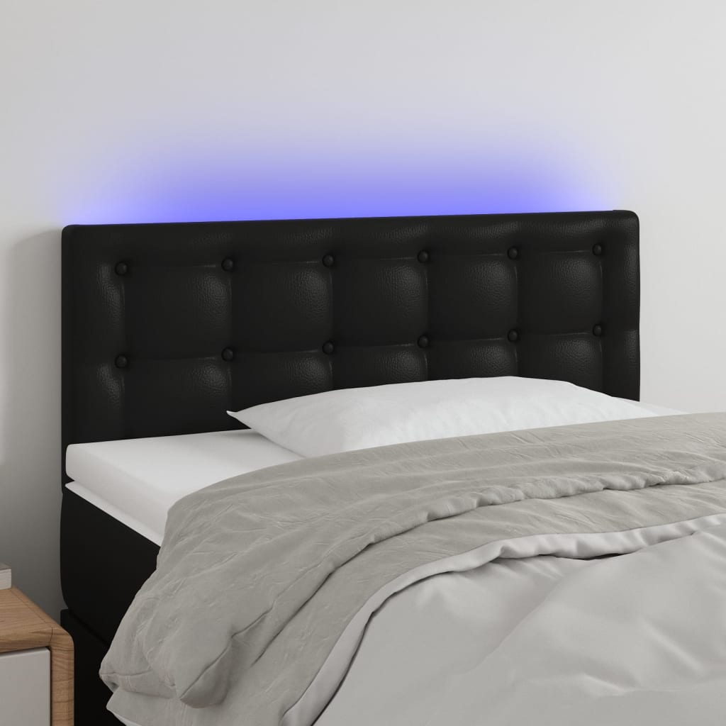 vidaXL Tăblie de pat cu LED, negru, 100x5x78/88 cm, piele ecologică