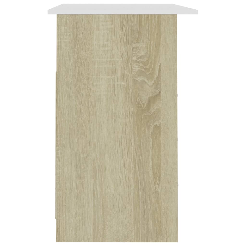 vidaXL Birou cu sertare, alb și stejar Sonoma, 110 x 50 x 76 cm, PAL