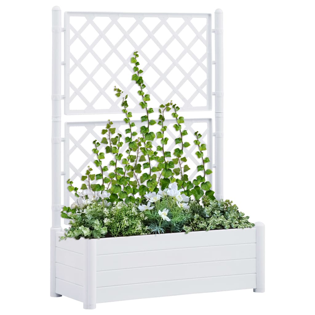 vidaXL Jardinieră de grădină cu spalier, alb, 100 x 43 x 142, PP
