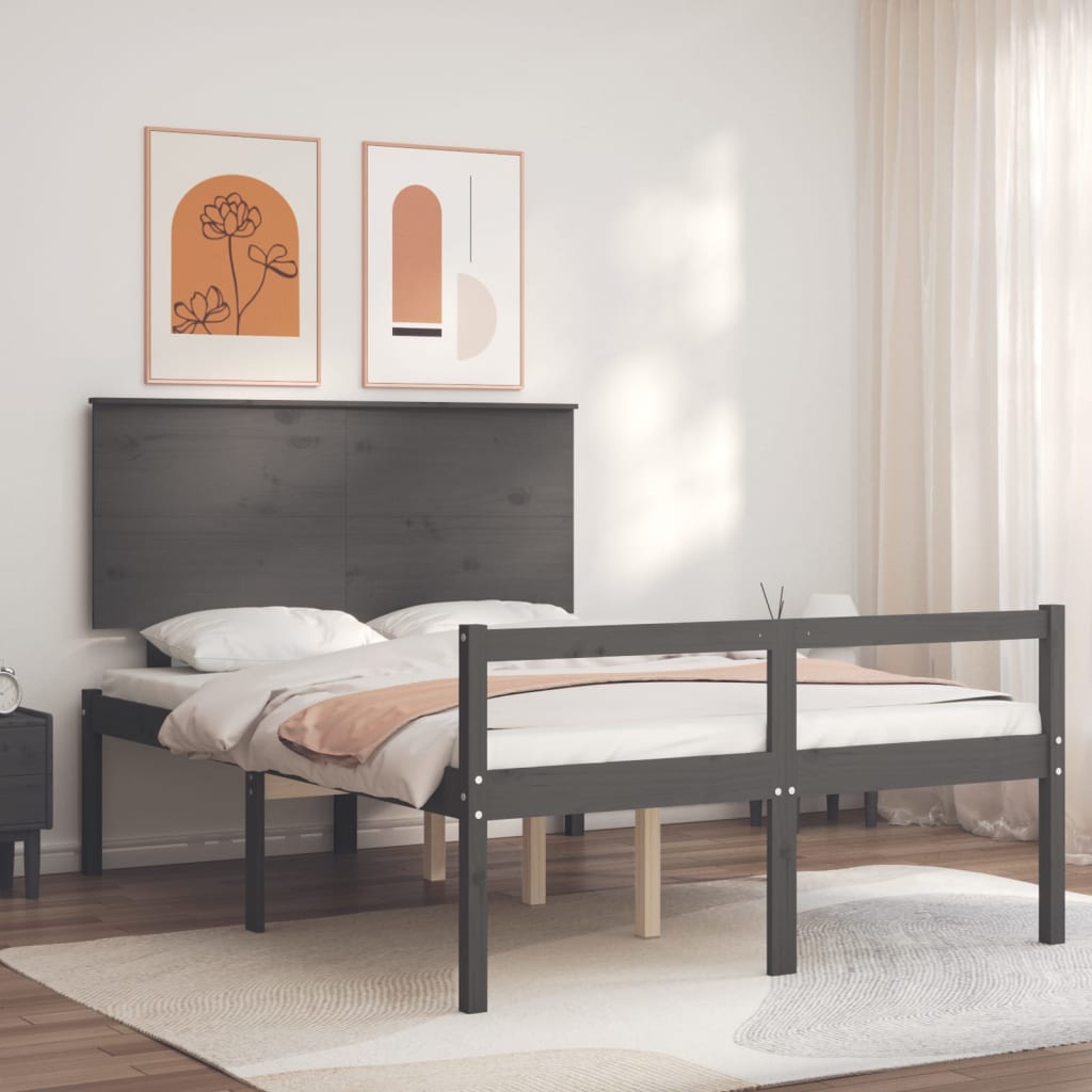 vidaXL Cadru de pat senior cu tăblie, 120x200 cm, gri, lemn masiv