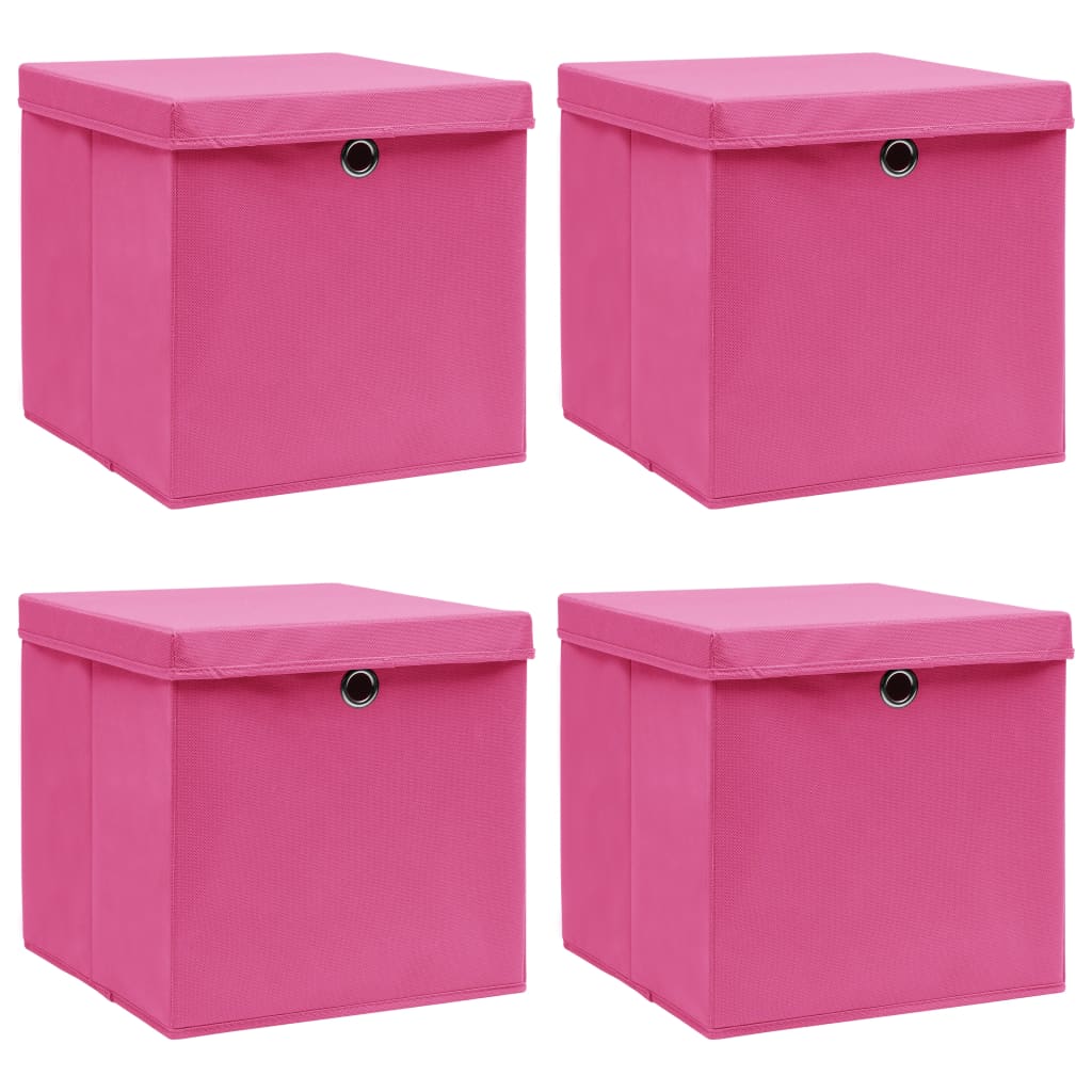 vidaXL Cutii depozitare cu capace 4 buc. roz, 32x32x32 cm, textil