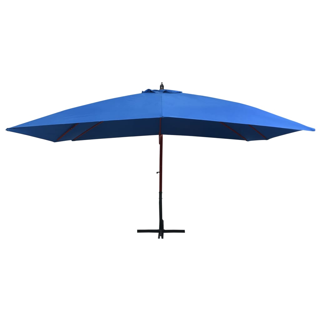 vidaXL Umbrelă de soare suspendată, stâlp lemn, albastru, 400 x 300 cm