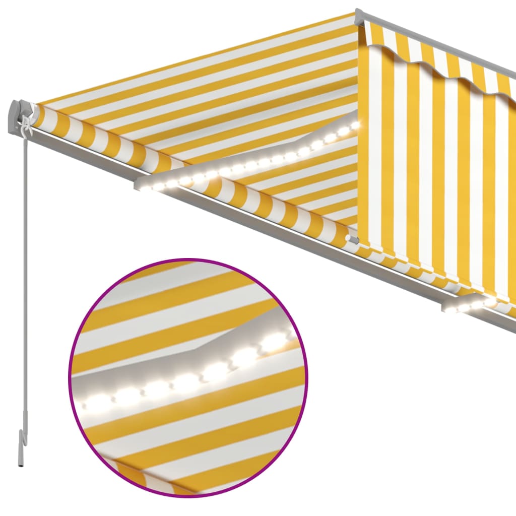 vidaXL Copertină automată cu stor&senzor vânt&LED, galben&alb, 4x3 m