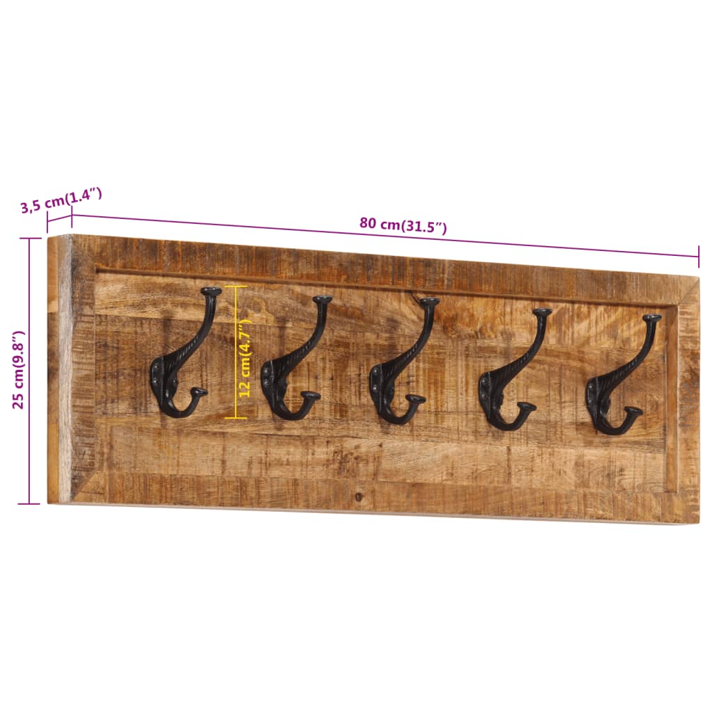 vidaXL Cuier de haine montat pe perete cu 5 cârlige, lemn masiv mango