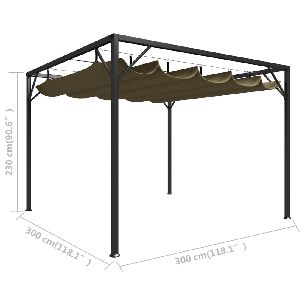 vidaXL Pavilion grădină, acoperiș retractabil gri taupe 3x3 m 180 g/m²