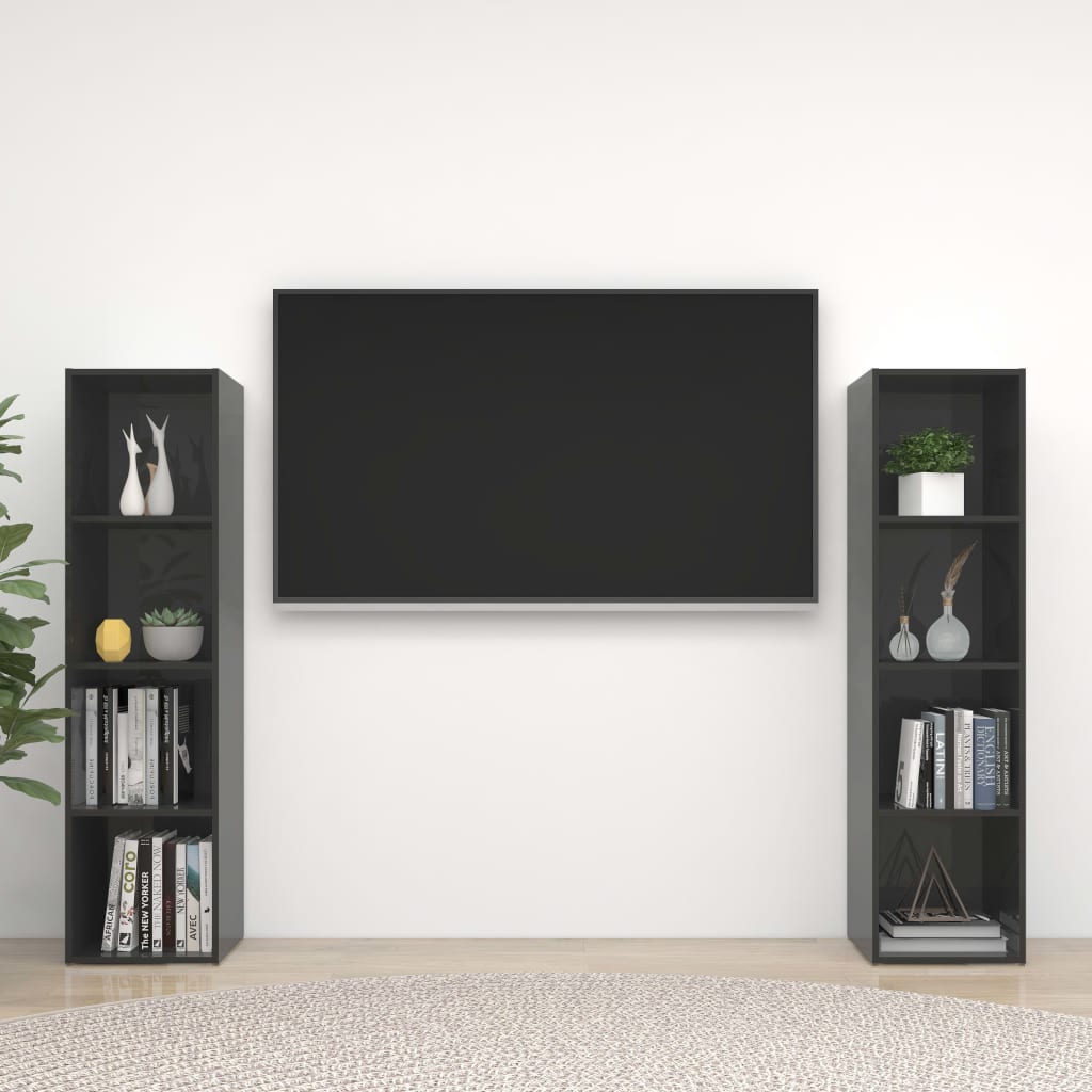 vidaXL Dulapuri TV, 2 buc gri lucios 142,5x35x36,5 cm, lemn prelucrat