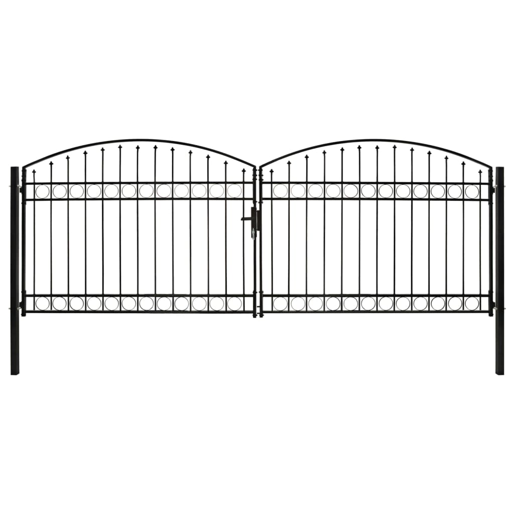 vidaXL Poartă de gard dublă cu arcadă, negru, 400 x 150 cm, oțel