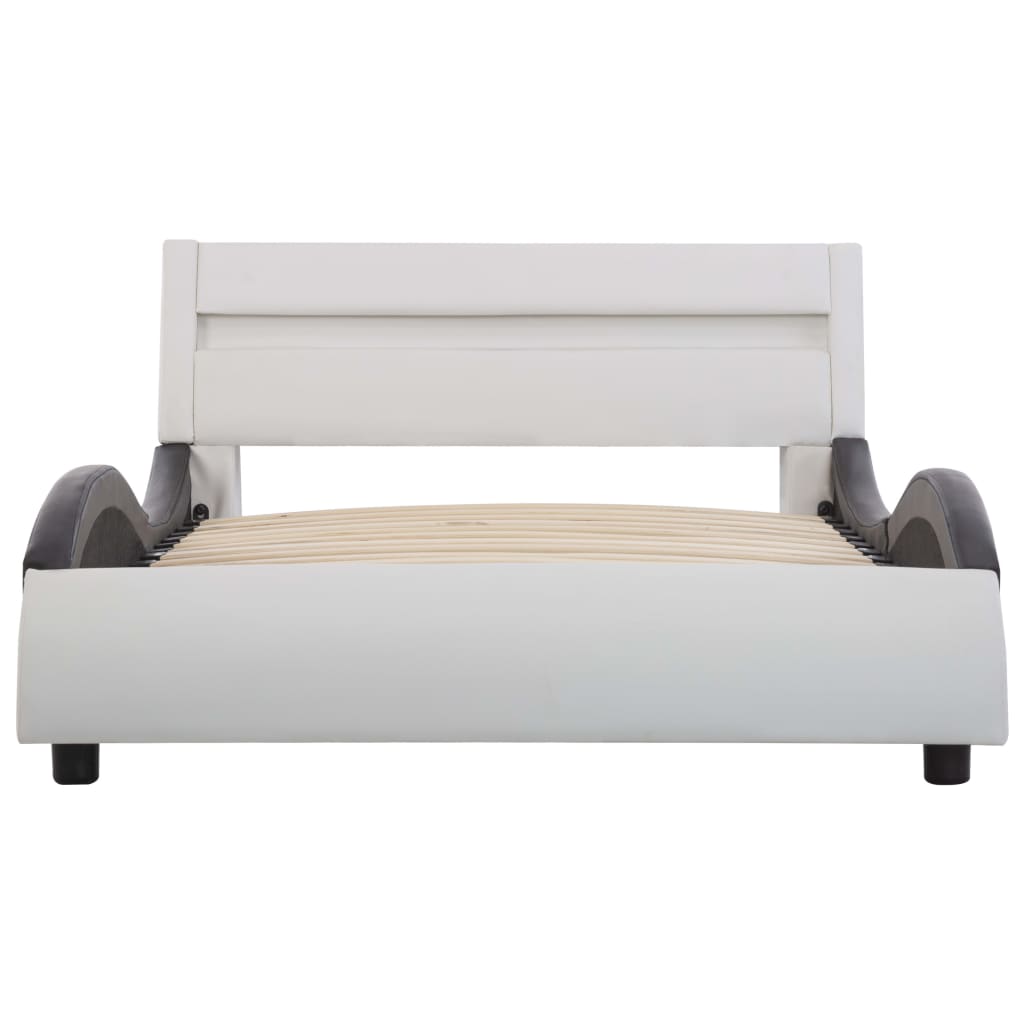 vidaXL Cadru de pat cu LED, alb și negru, 100x200 cm, piele ecologică