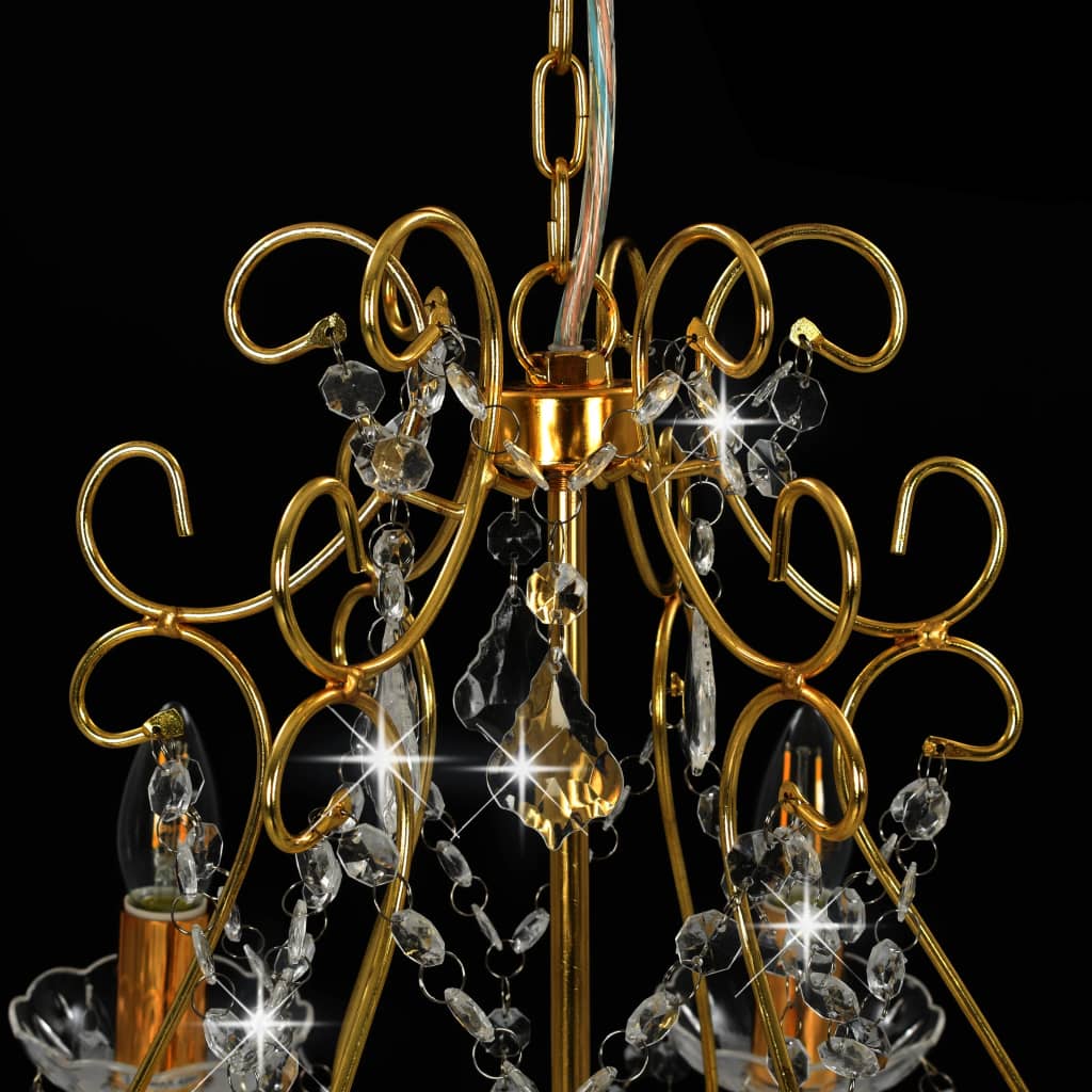 vidaXL Candelabru cu mărgele de cristal, auriu, rotund, 6 x E14