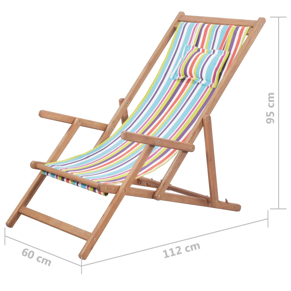 vidaXL Scaun de plajă pliabil, multicolor, textil și cadru din lemn