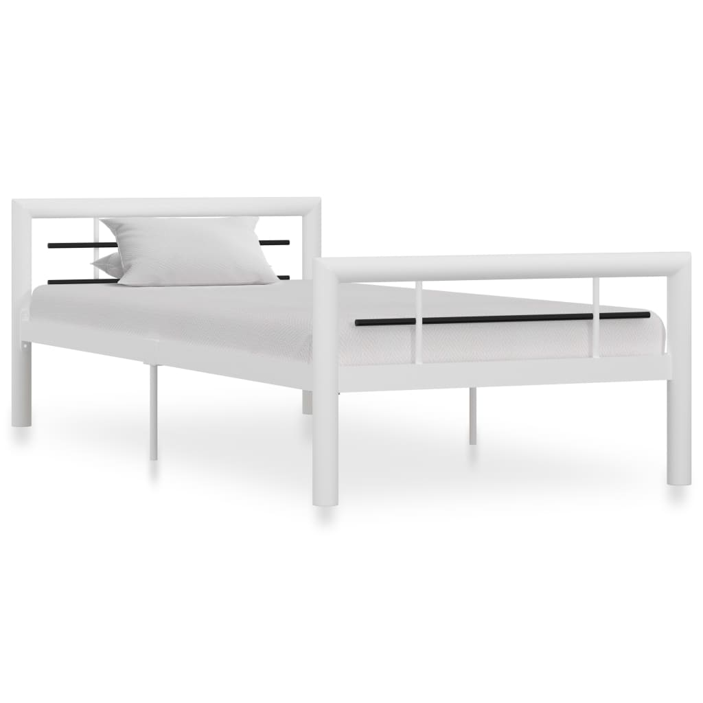 vidaXL Cadru de pat, alb și negru, 100 x 200 cm, metal