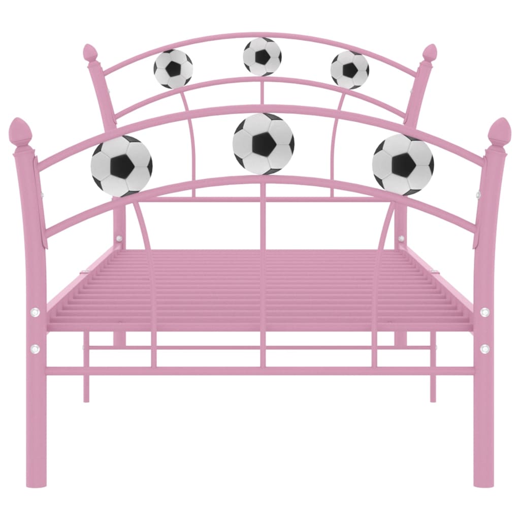 vidaXL Cadru de pat, cu model de fotbal, roz, 90 x 200 cm, metal