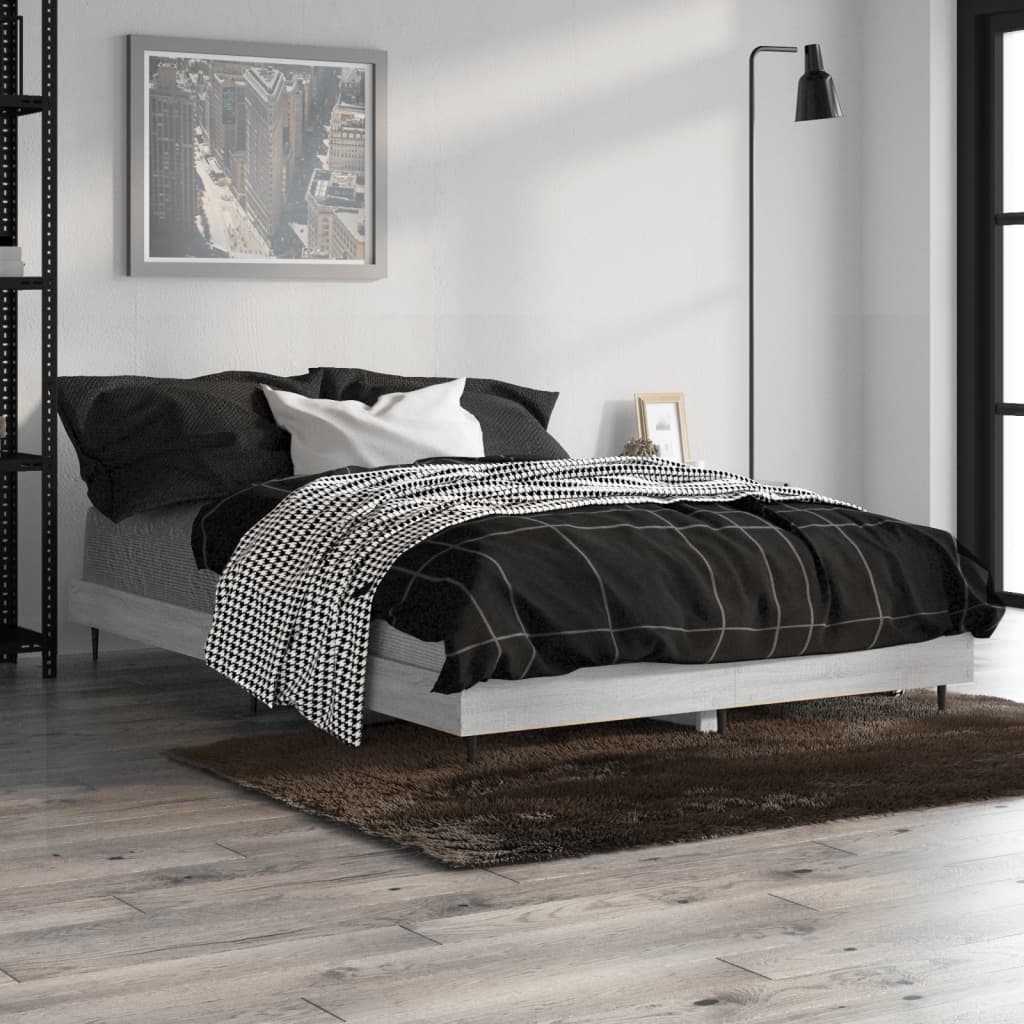 vidaXL Cadru de pat, gri sonoma, 120x190 cm, lemn prelucrat