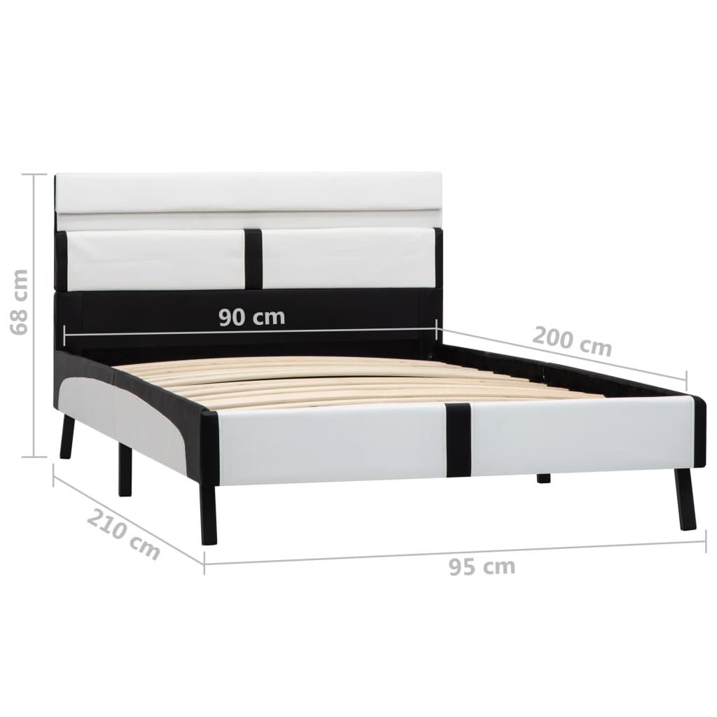 vidaXL Cadru de pat cu LED, alb și negru, 90x200 cm, piele ecologică