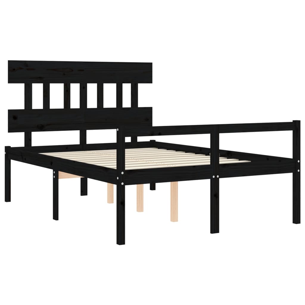 vidaXL Cadru de pat senior cu tăblie dublu, negru, lemn masiv