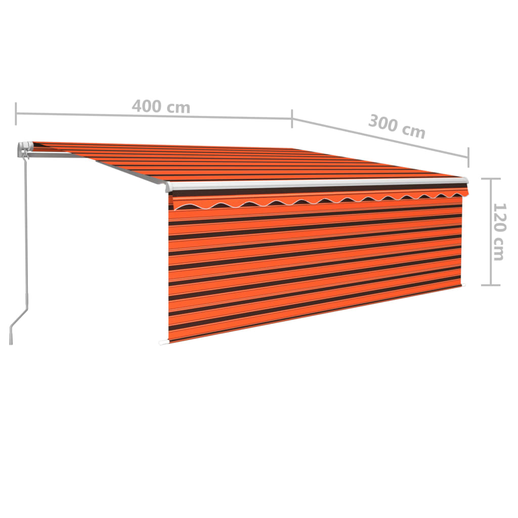 vidaXL Copertină retractabilă manual cu stor&LED portocaliu&maro 4x3 m