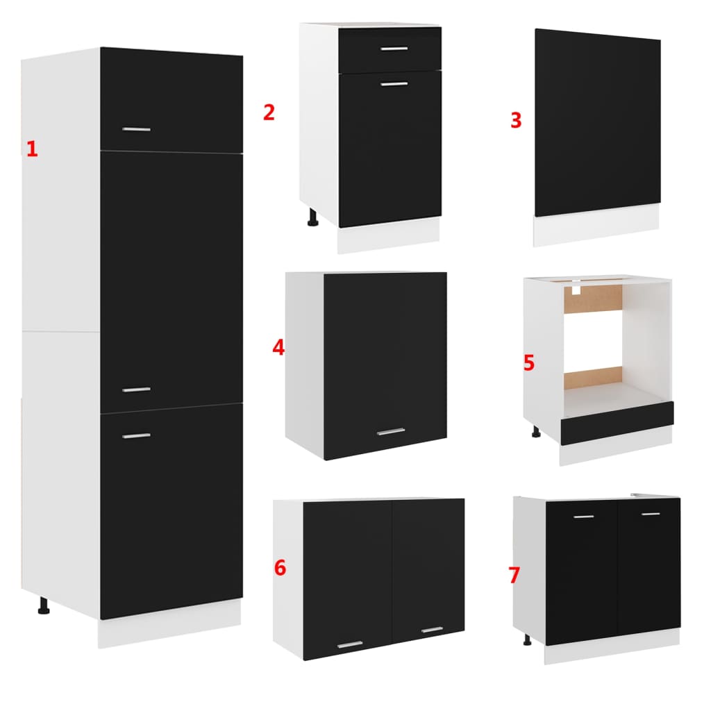 vidaXL Set dulapuri de bucătărie, 7 piese, negru, lemn prelucrat