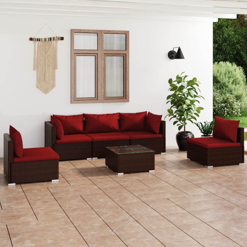 vidaXL Set mobilier de grădină cu perne, 6 piese, maro, poliratan