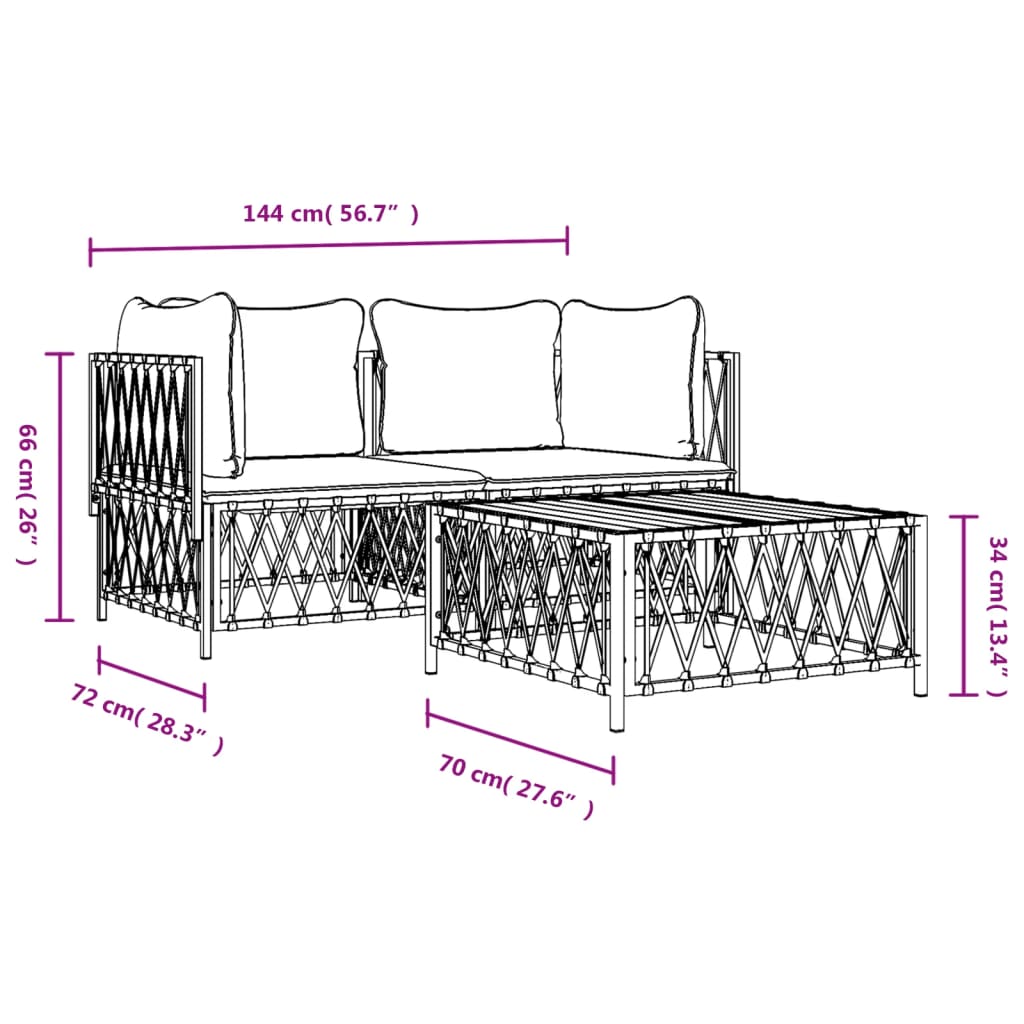 vidaXL Set mobilier de grădină, cu perne, antracit, 3 piese, oțel