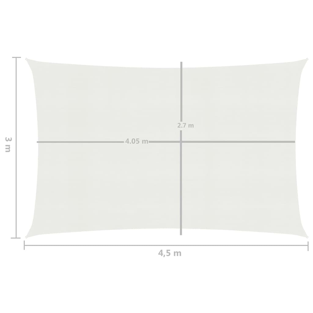 vidaXL Pânză parasolar, alb, 3x4,5 m, HDPE, 160 g/m²