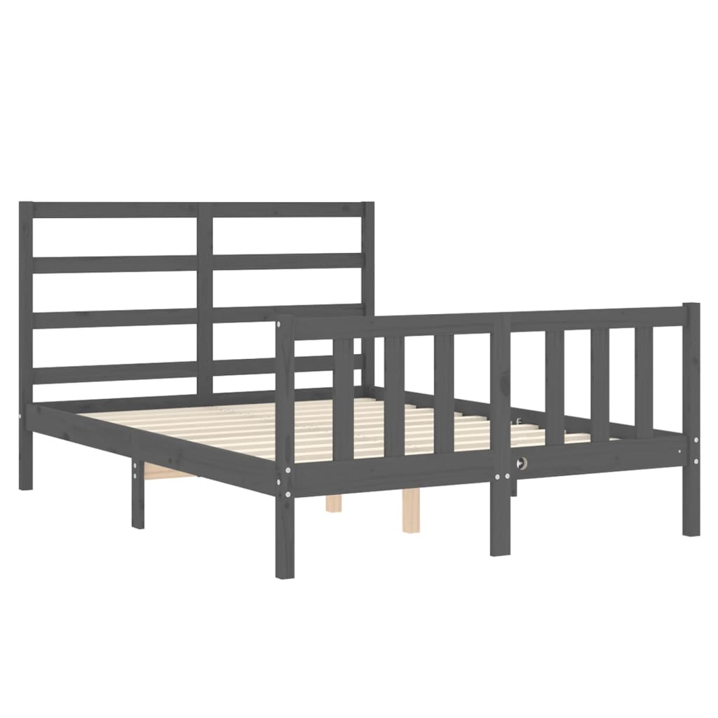 vidaXL Cadru de pat cu tăblie, dublu, gri, lemn masiv
